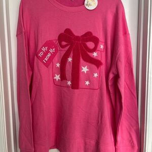 NWT Holiday Pink Bow Present Sweatshirt